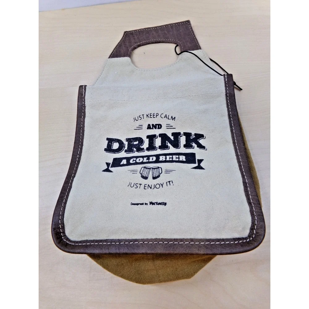 Myra Bag Drink a Cold Beer 6 Pack & Snack Canvas & Leather Tote Carrier New